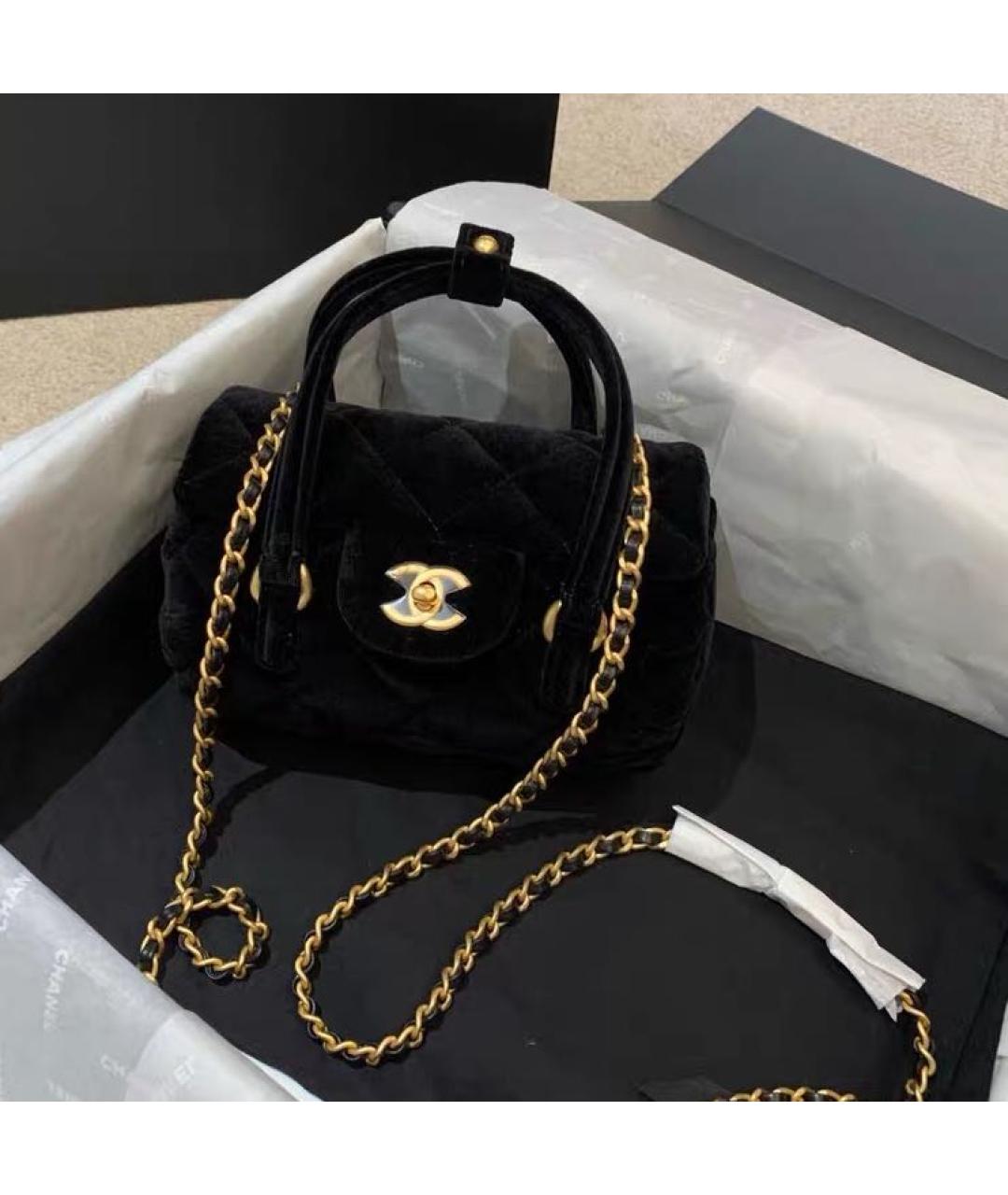 CHANEL Черная бархатная сумка с короткими ручками, фото 9