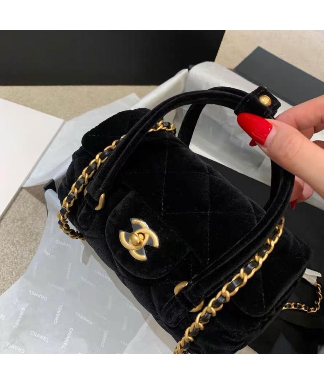 CHANEL Черная бархатная сумка с короткими ручками, фото 2