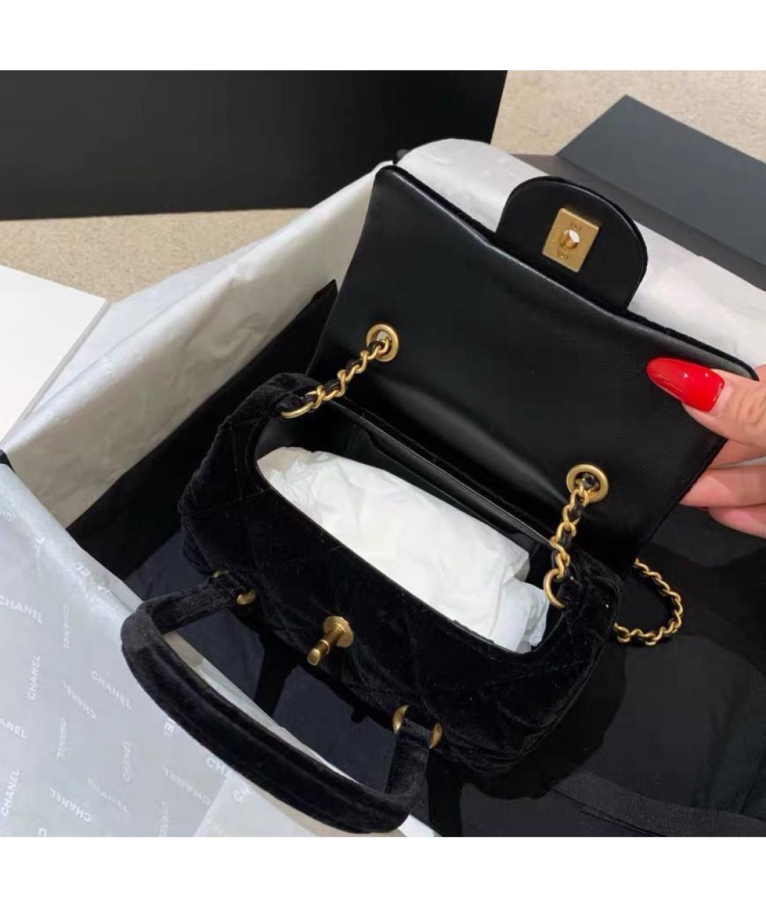 CHANEL Черная бархатная сумка с короткими ручками, фото 6