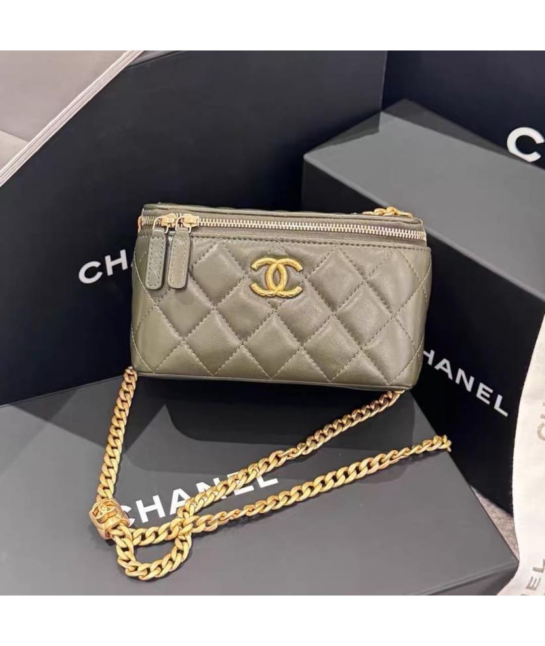 CHANEL Хаки кожаная сумка через плечо, фото 9