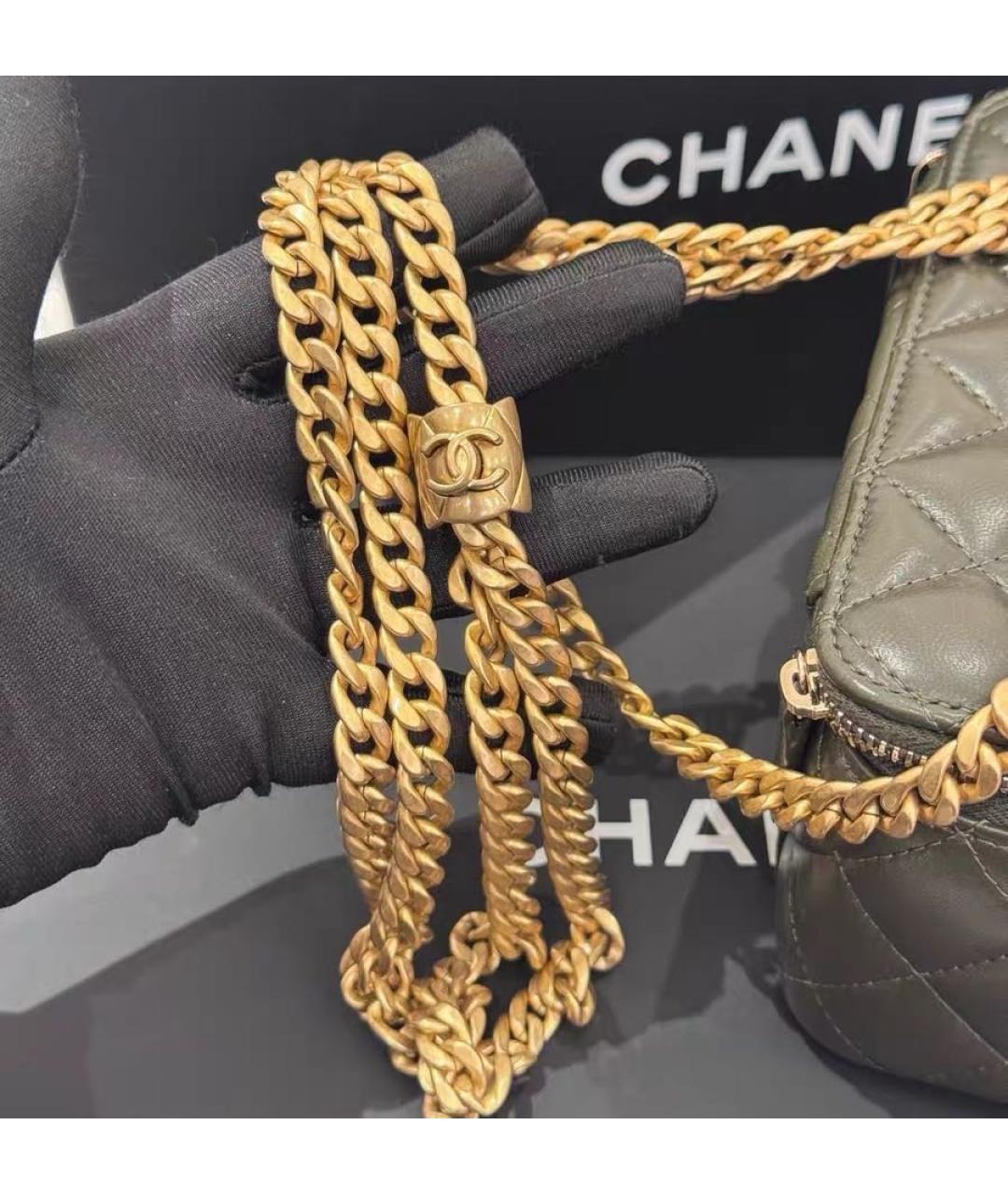 CHANEL Хаки кожаная сумка через плечо, фото 8