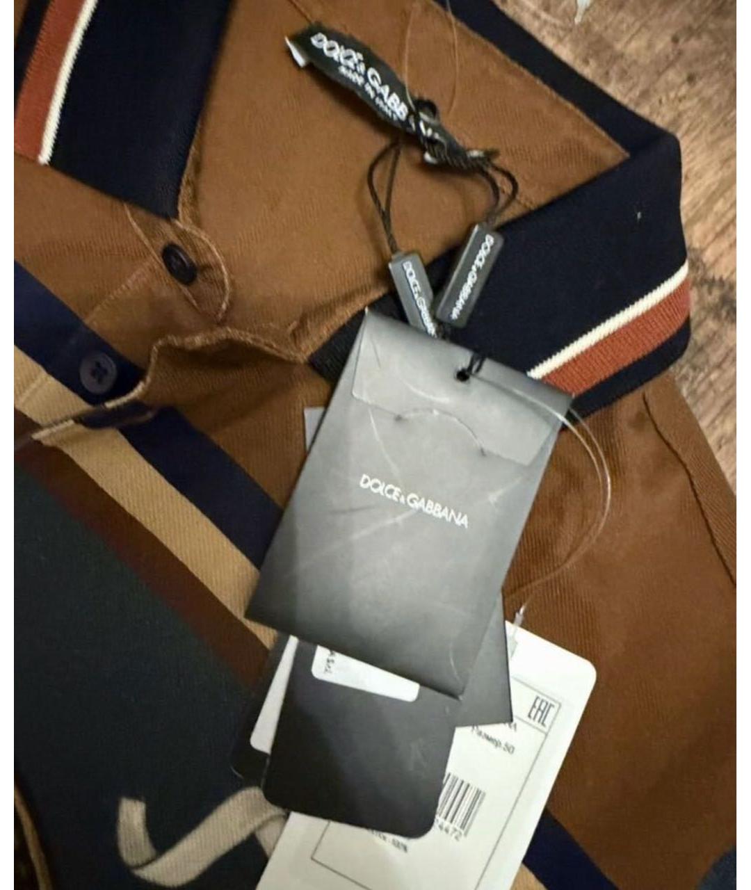 DOLCE&GABBANA Коричневое хлопковое поло с коротким рукавом, фото 3