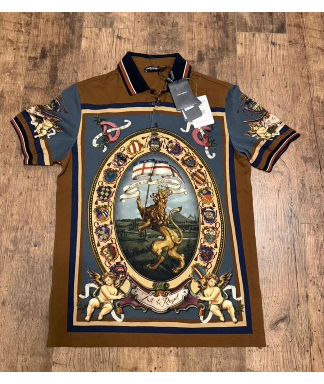 DOLCE&GABBANA Коричневое хлопковое поло с коротким рукавом, фото 5