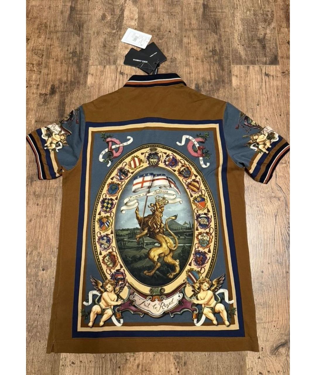 DOLCE&GABBANA Коричневое хлопковое поло с коротким рукавом, фото 2