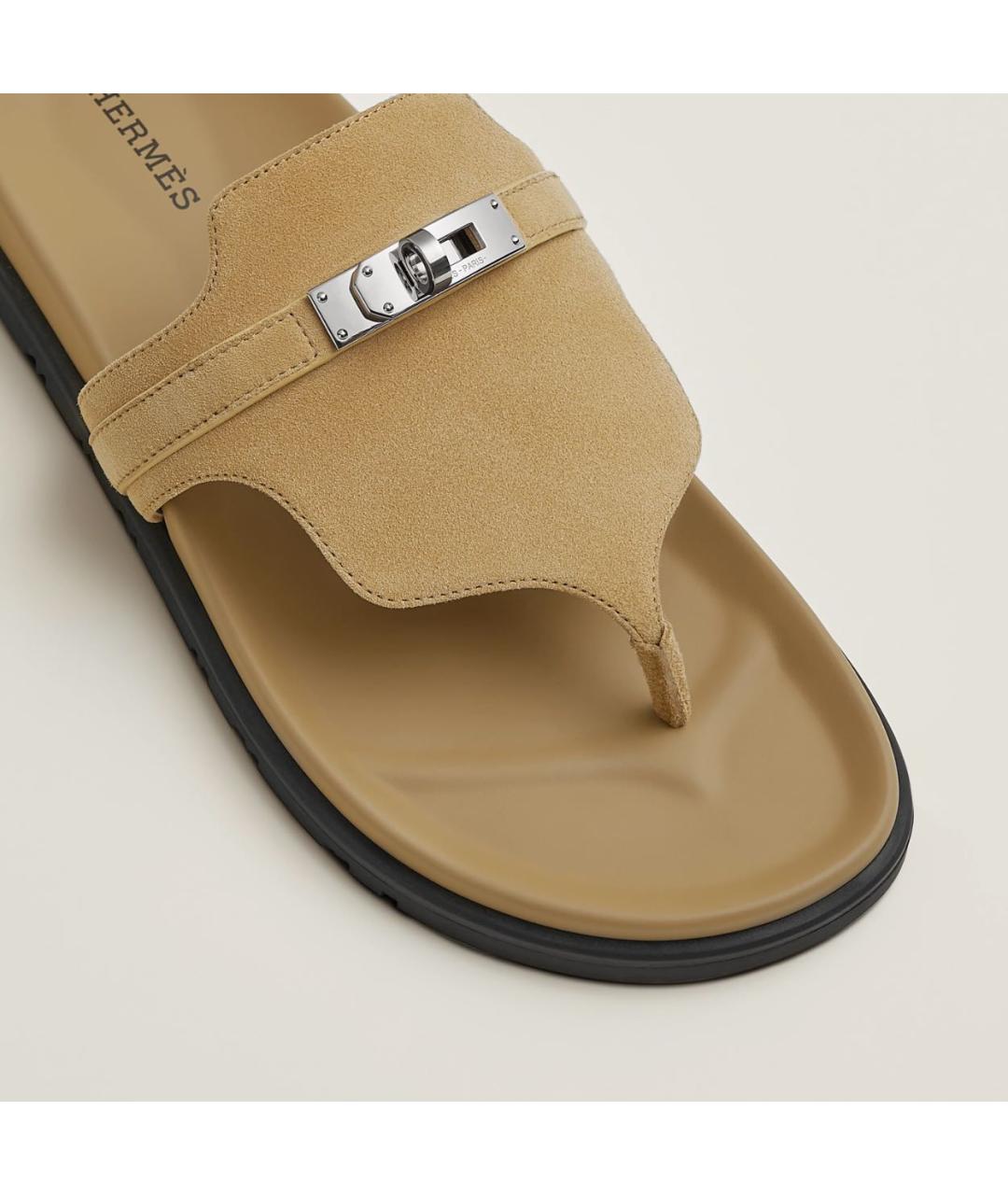HERMES Бежевые замшевые сандалии, фото 3