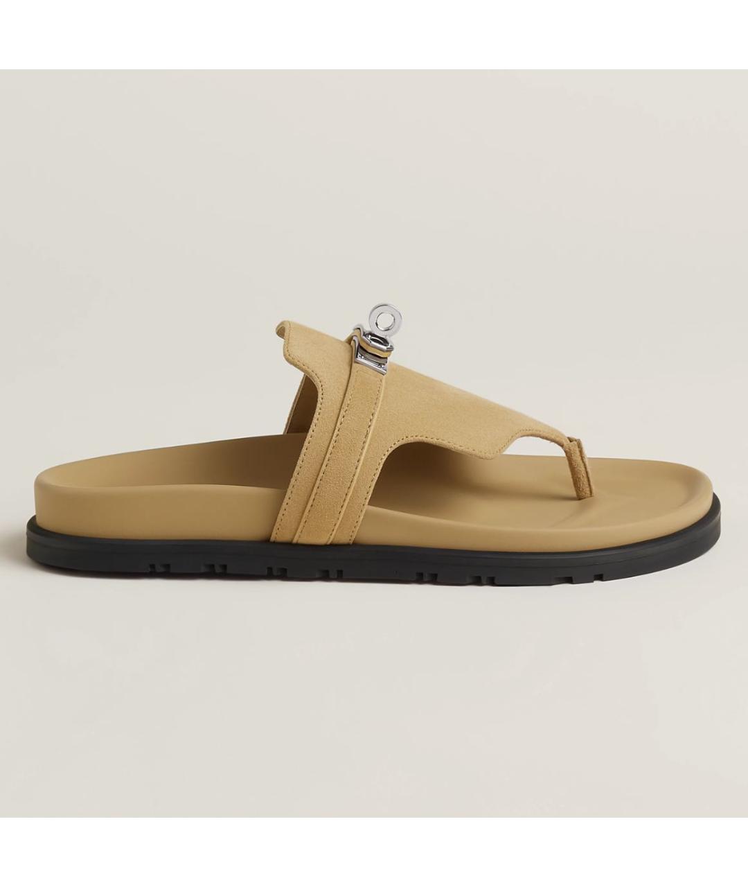 HERMES Бежевые замшевые сандалии, фото 4