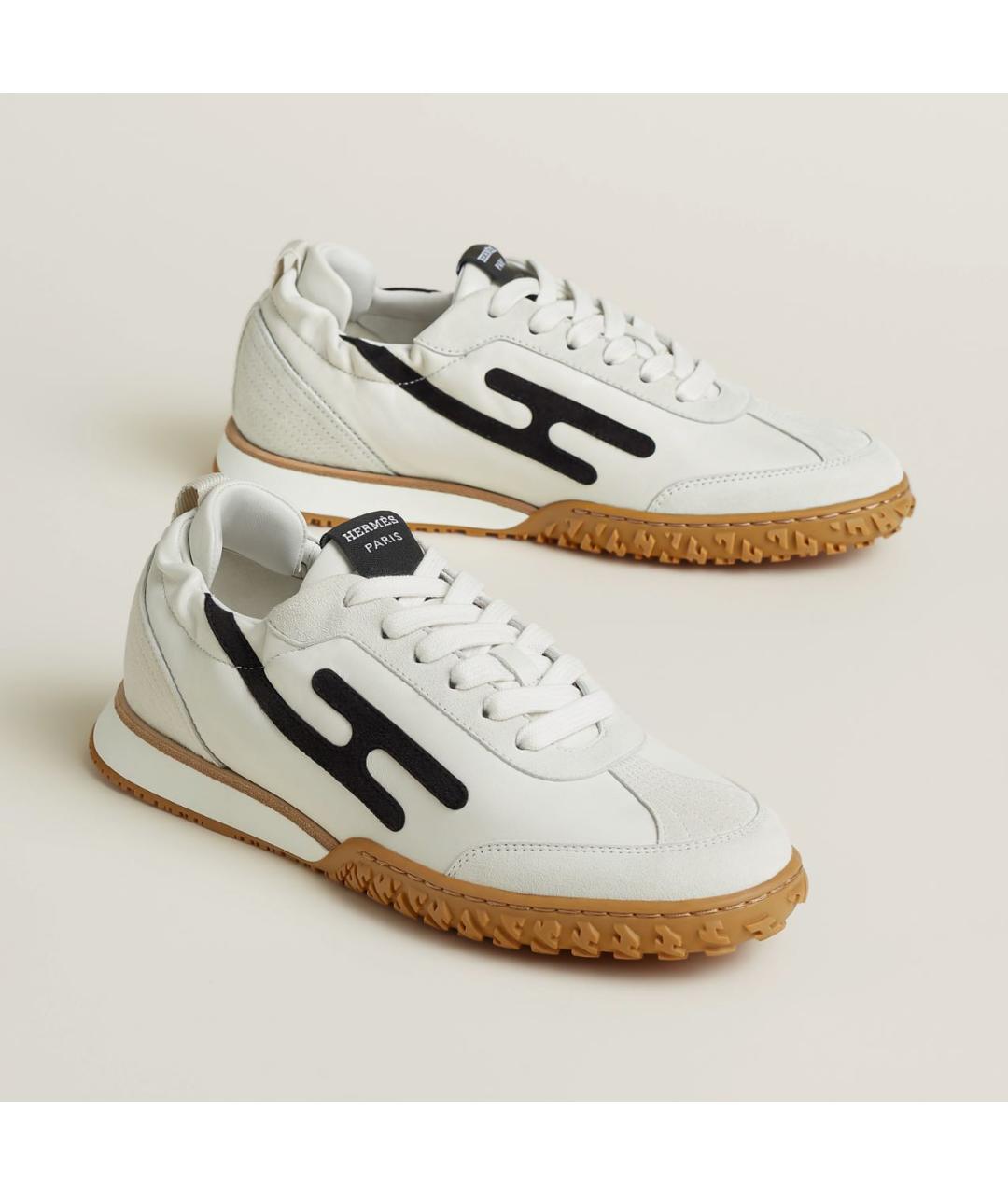 HERMES Белые кожаные кеды, фото 2