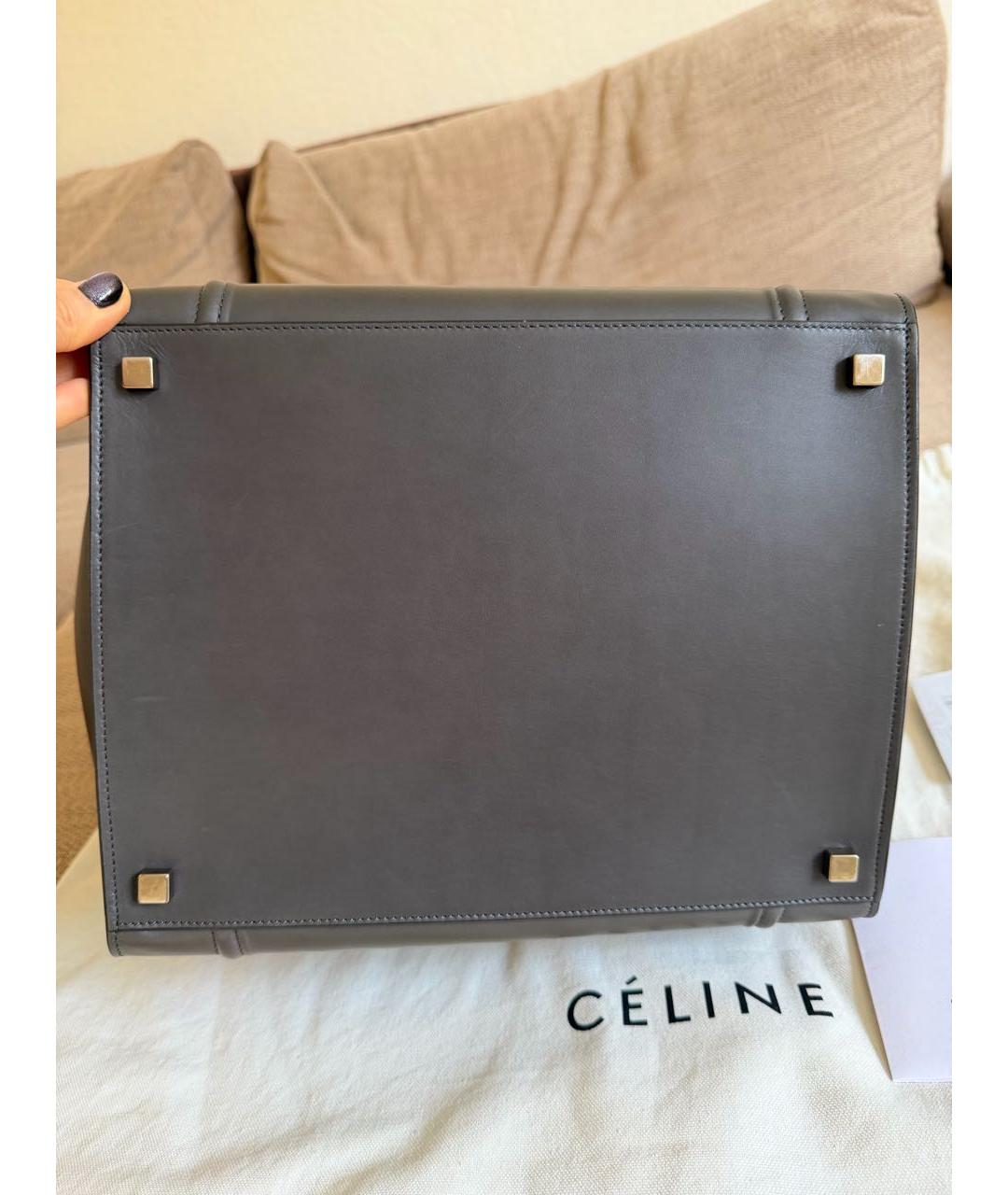 CELINE Антрацитовая кожаная сумка с короткими ручками, фото 5