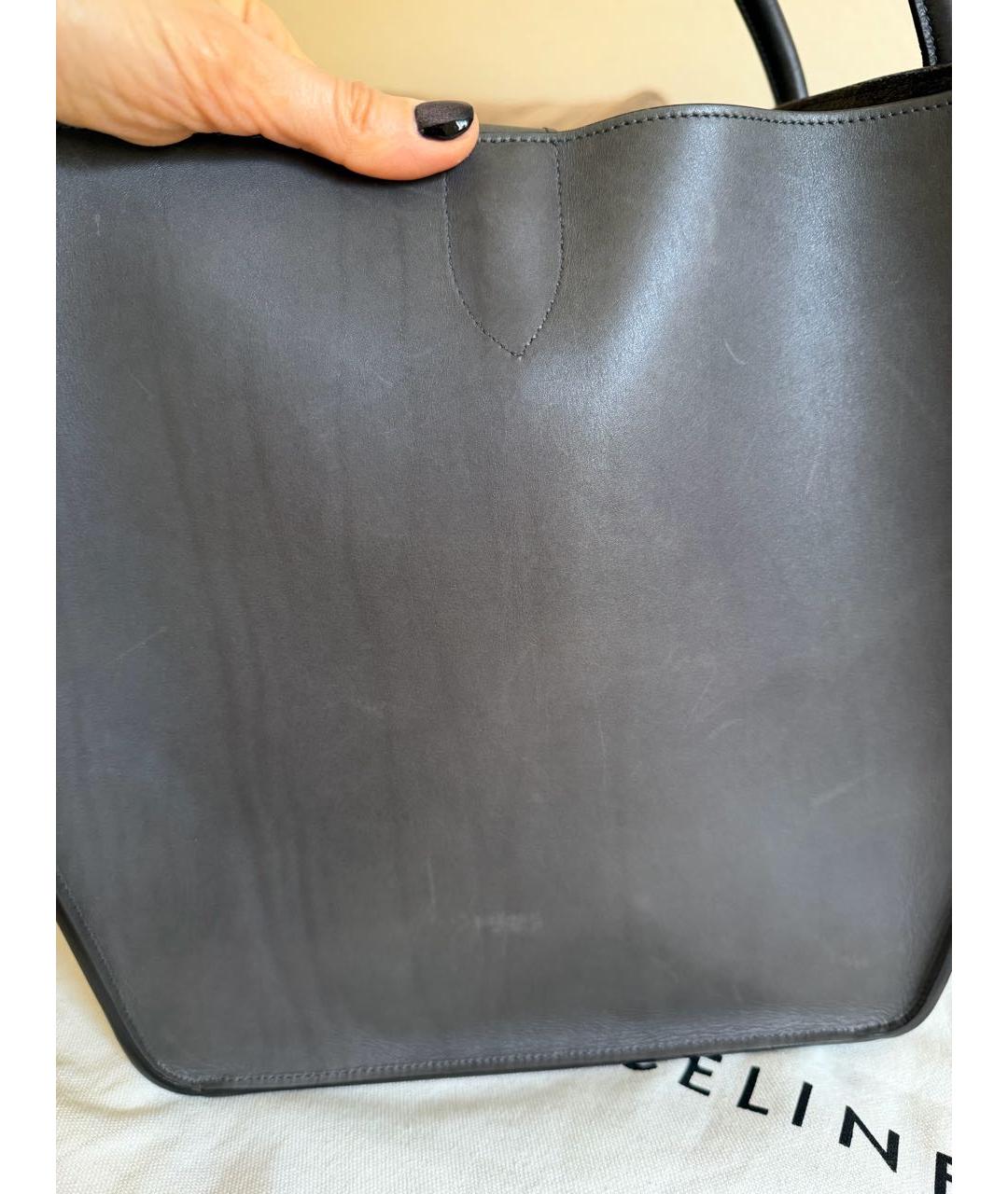 CELINE Антрацитовая кожаная сумка с короткими ручками, фото 2