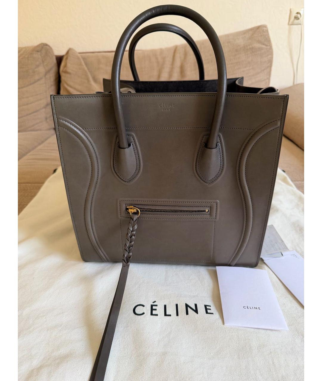 CELINE Антрацитовая кожаная сумка с короткими ручками, фото 9