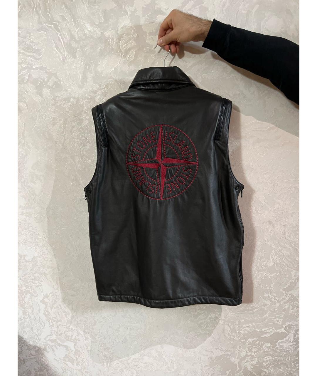 STONE ISLAND Черный кожаный жилет, фото 2