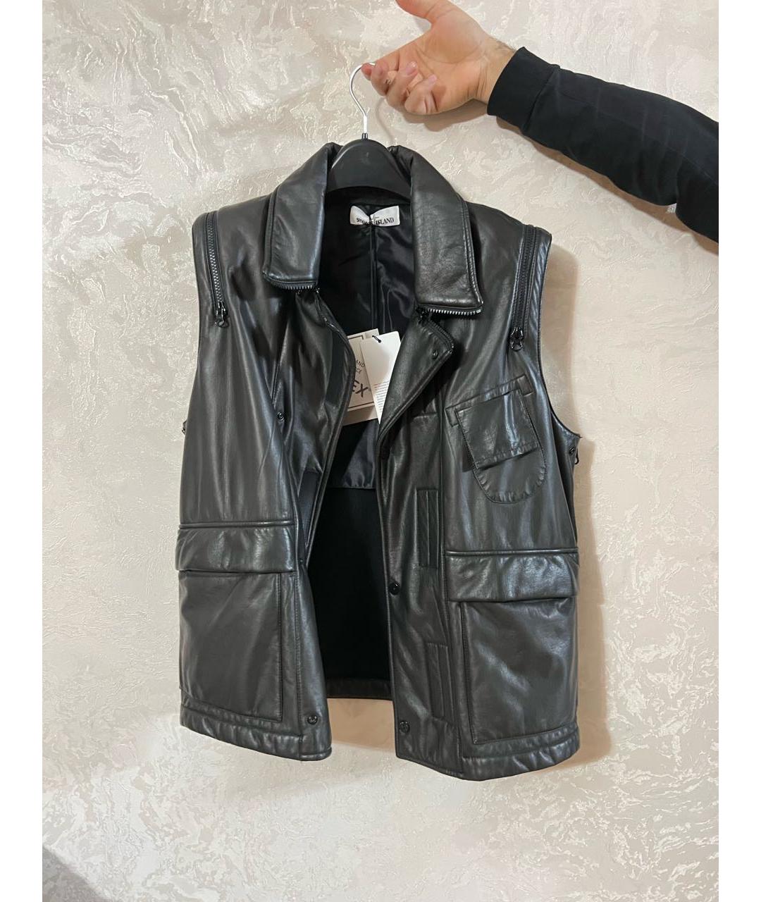 STONE ISLAND Черный кожаный жилет, фото 7