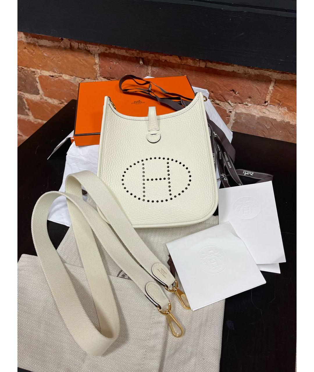 HERMES Белая кожаная сумка через плечо, фото 4