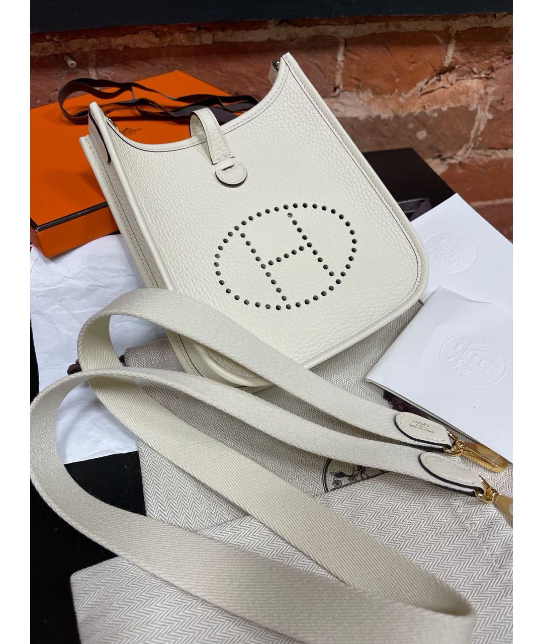 HERMES Белая кожаная сумка через плечо, фото 3
