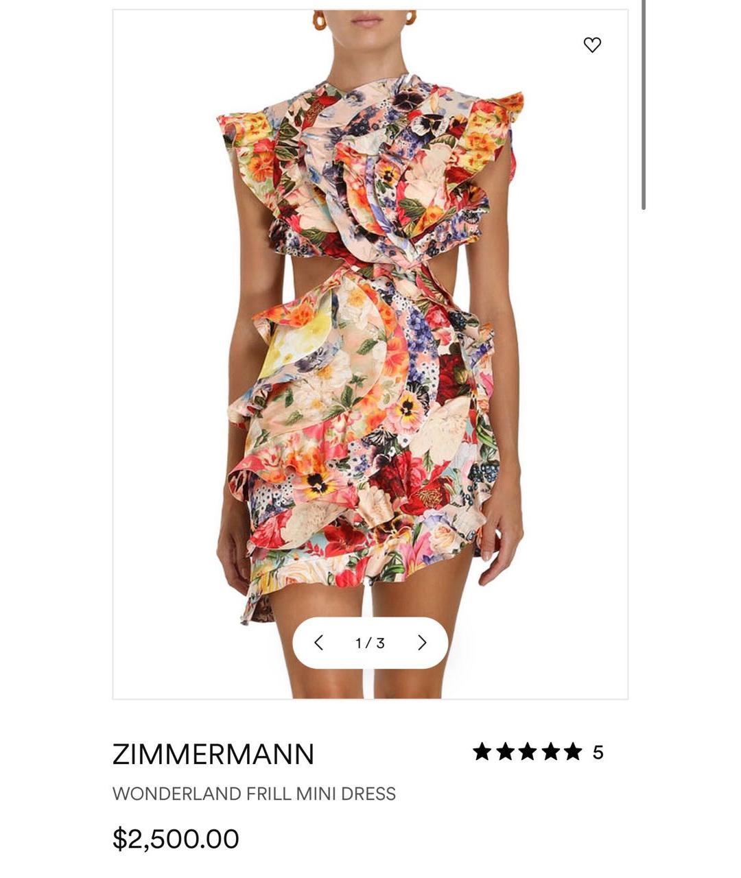 ZIMMERMANN Мульти шелковое коктейльное платье, фото 4