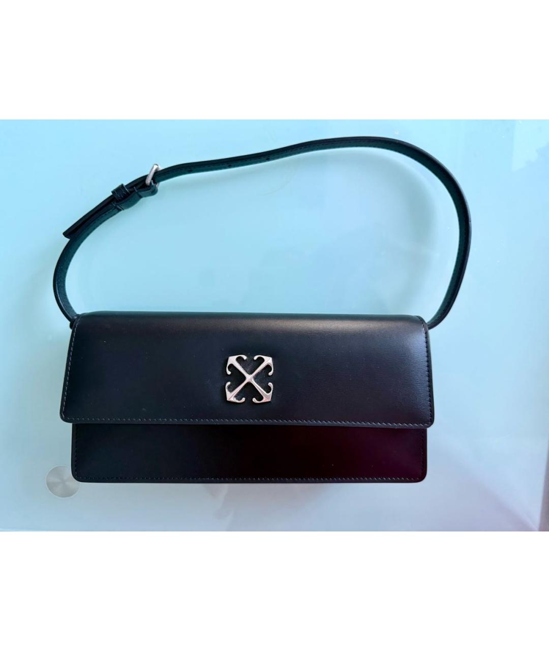 OFF-WHITE Черная кожаная сумка с короткими ручками, фото 5