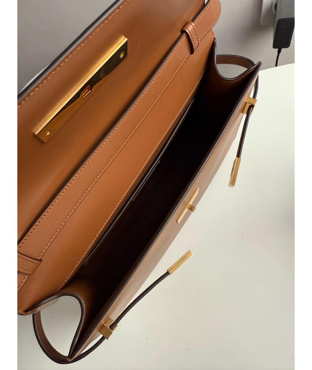 SAINT LAURENT Коричневая кожаная сумка через плечо, фото 4