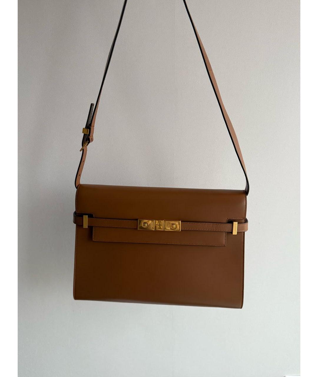 SAINT LAURENT Коричневая кожаная сумка через плечо, фото 5