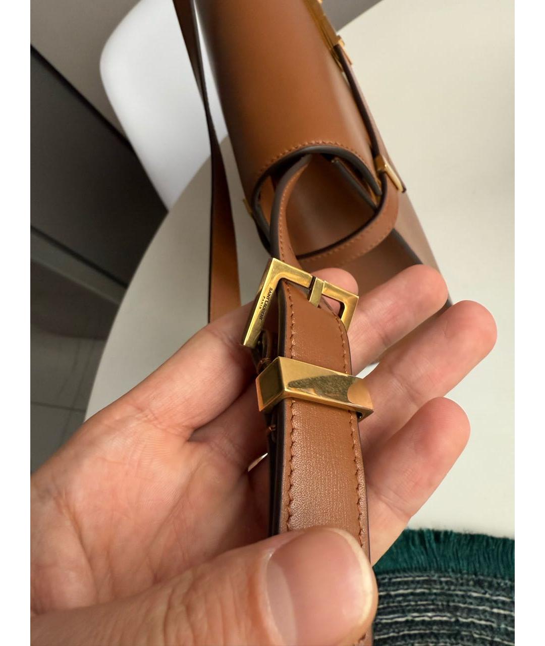 SAINT LAURENT Коричневая кожаная сумка через плечо, фото 6