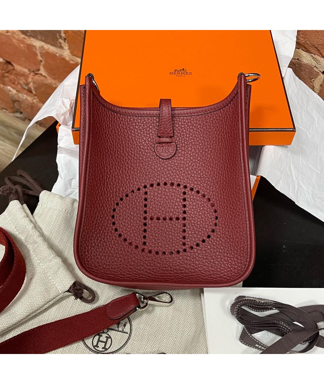 HERMES Бордовая кожаная сумка через плечо, фото 5