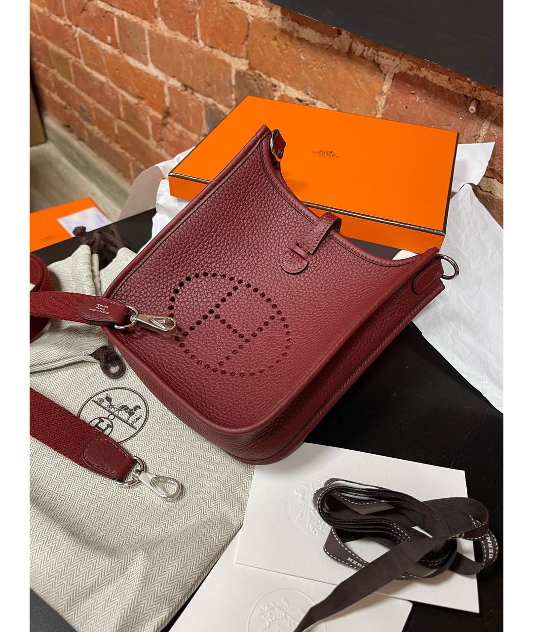 HERMES Бордовая кожаная сумка через плечо, фото 3