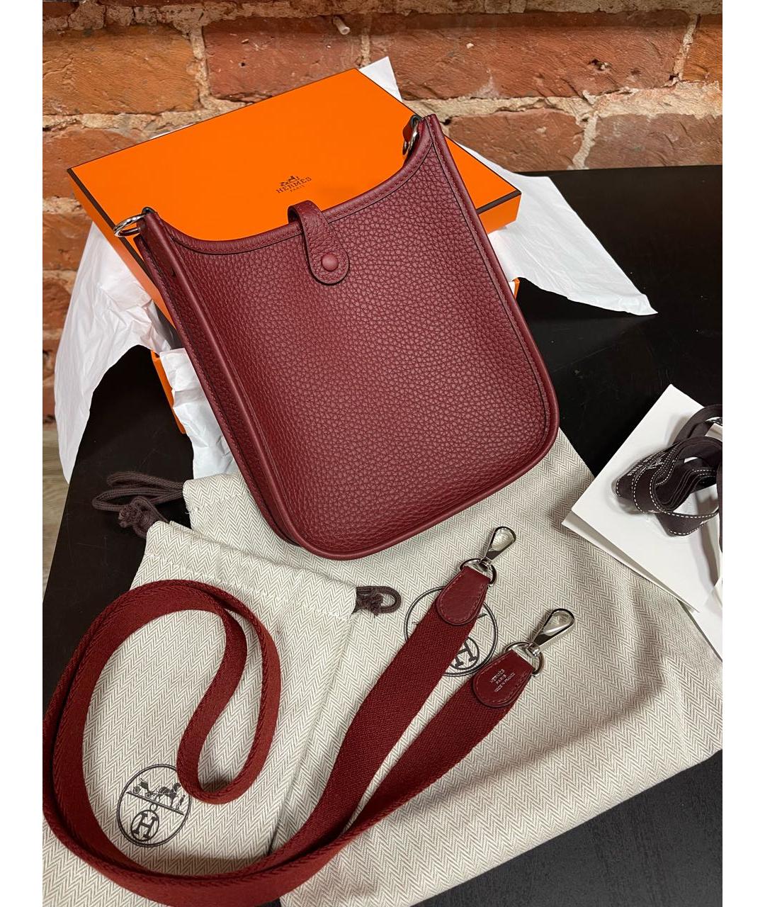 HERMES Бордовая кожаная сумка через плечо, фото 2