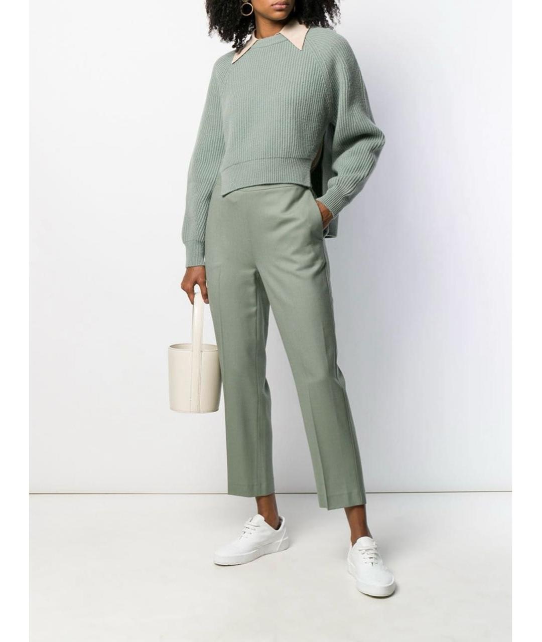 ERIKA CAVALLINI Зеленые шерстяные прямые брюки, фото 2