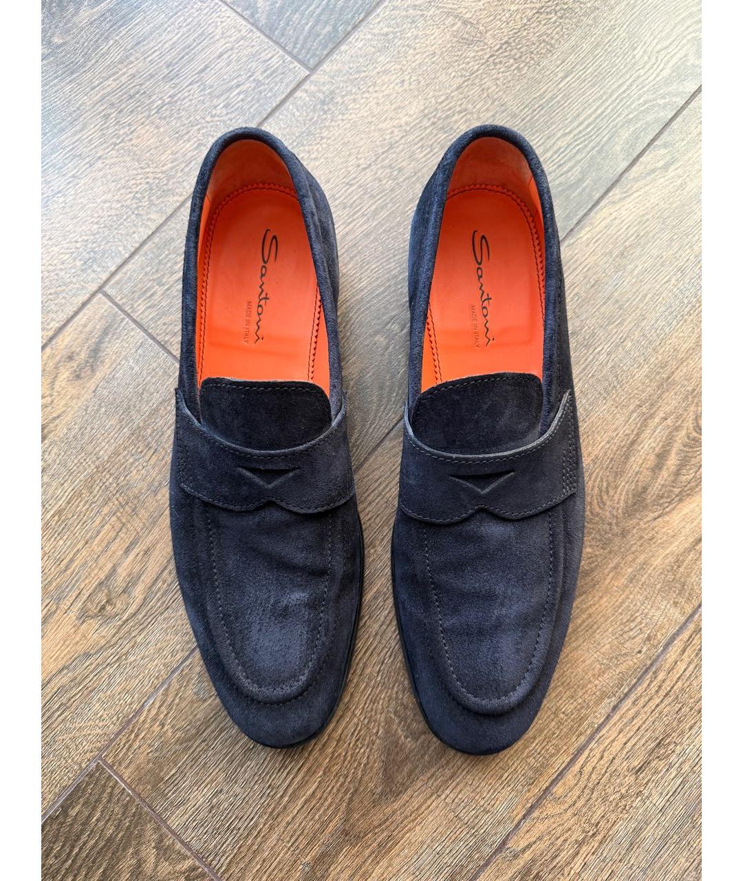SANTONI Темно-синие замшевые лоферы, фото 2