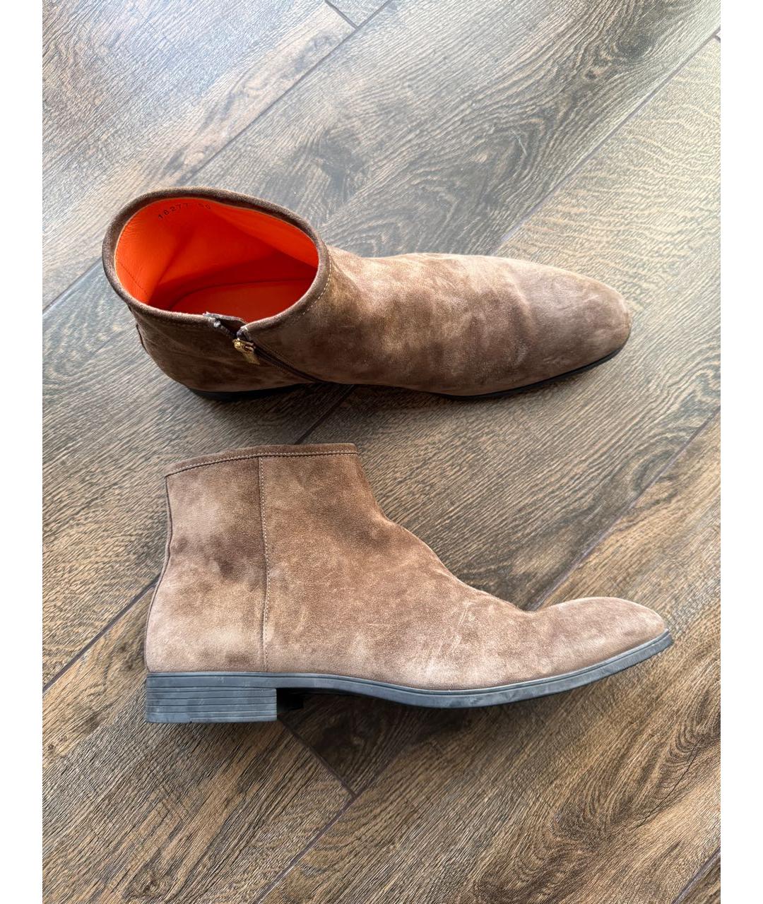 SANTONI Коричневые замшевые высокие ботинки, фото 5