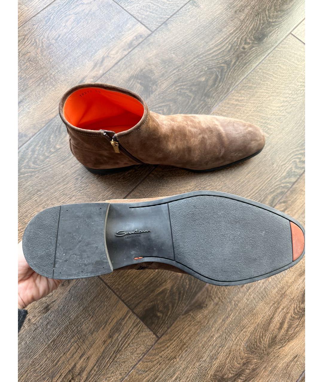 SANTONI Коричневые замшевые высокие ботинки, фото 3