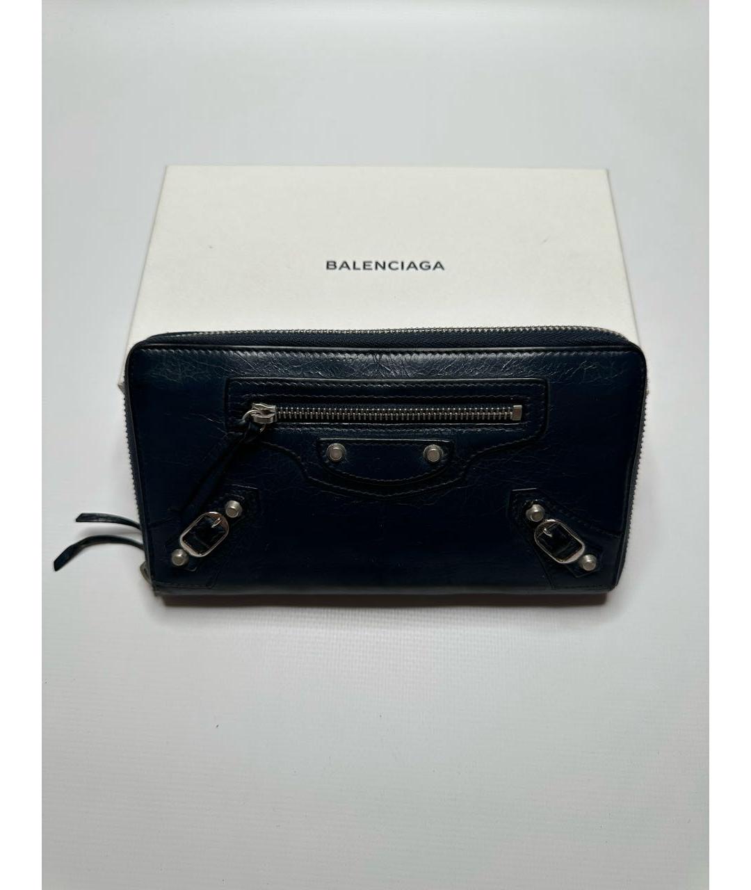 BALENCIAGA Темно-синий кожаный кошелек, фото 4