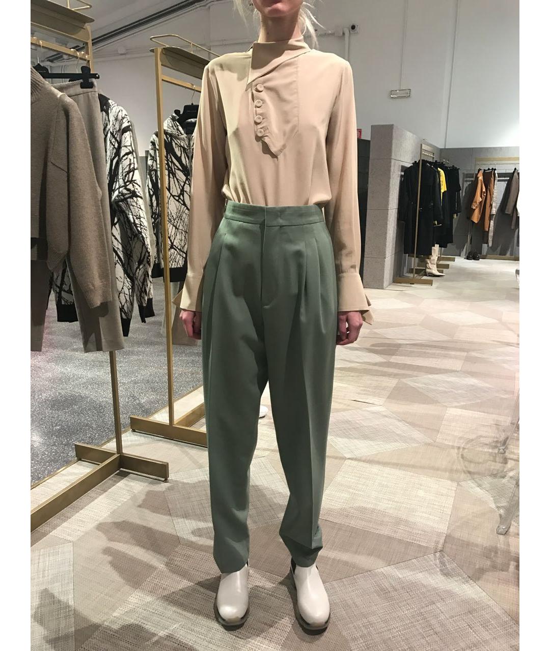 ERIKA CAVALLINI Зеленые шерстяные прямые брюки, фото 2