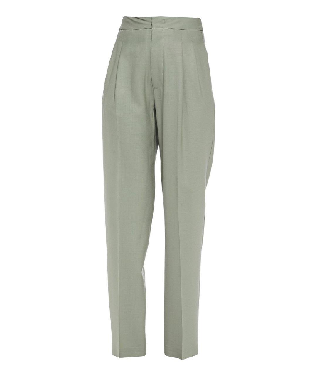 ERIKA CAVALLINI Зеленые шерстяные прямые брюки, фото 1