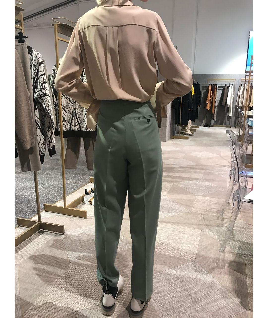 ERIKA CAVALLINI Зеленые шерстяные прямые брюки, фото 3