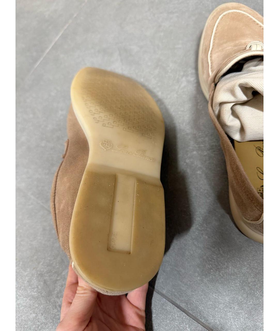 LORO PIANA Бежевые замшевые лоферы, фото 6