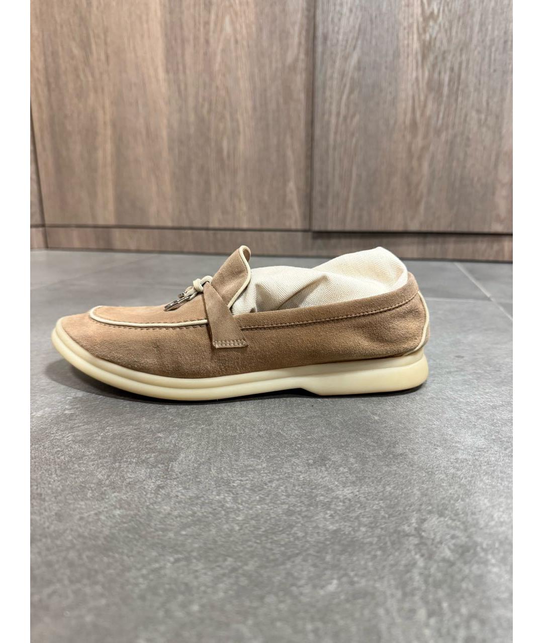 LORO PIANA Бежевые замшевые лоферы, фото 7