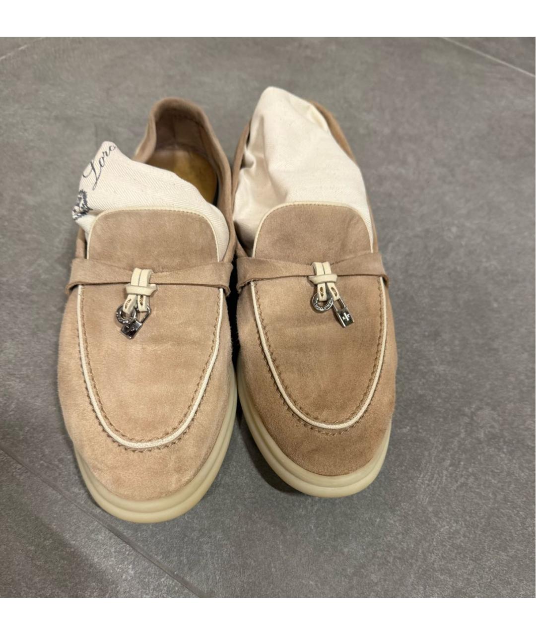 LORO PIANA Бежевые замшевые лоферы, фото 3