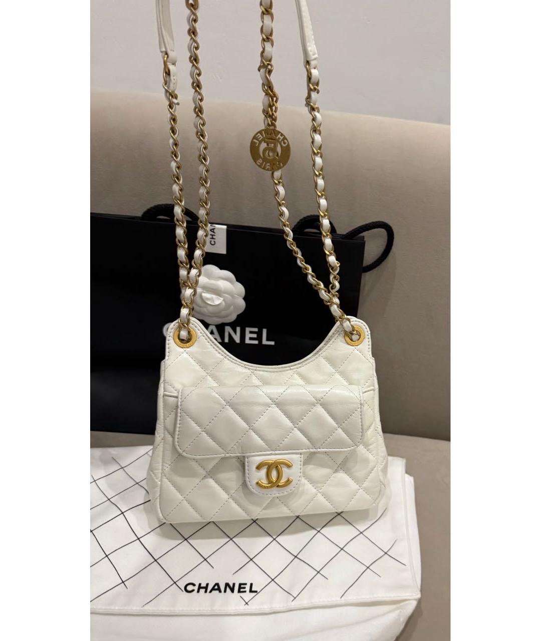 CHANEL Белая кожаная сумка через плечо, фото 2