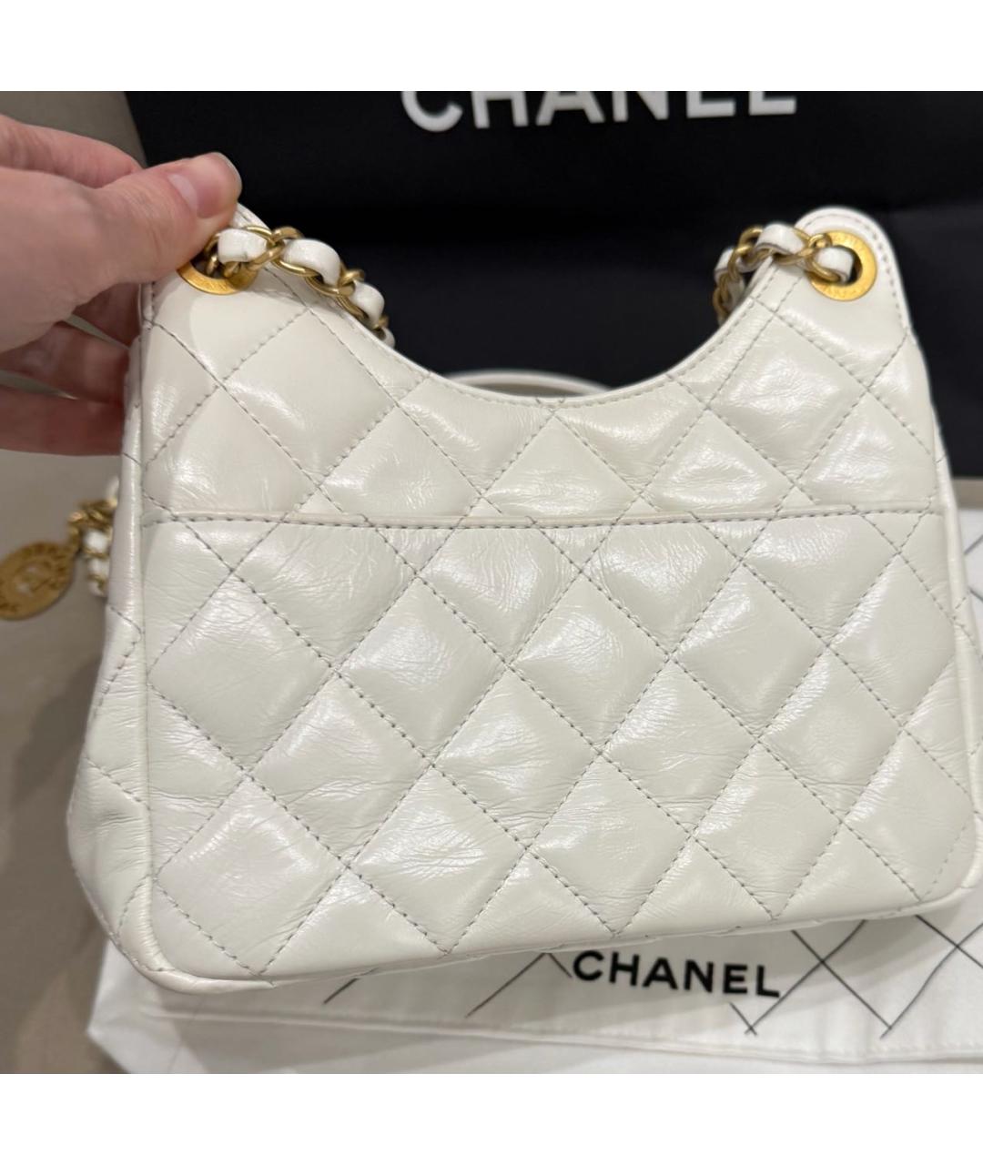 CHANEL Белая кожаная сумка через плечо, фото 6
