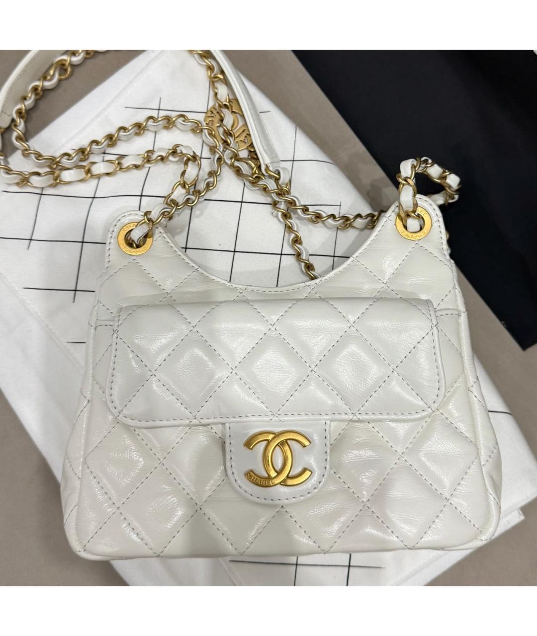 CHANEL Белая кожаная сумка через плечо, фото 4