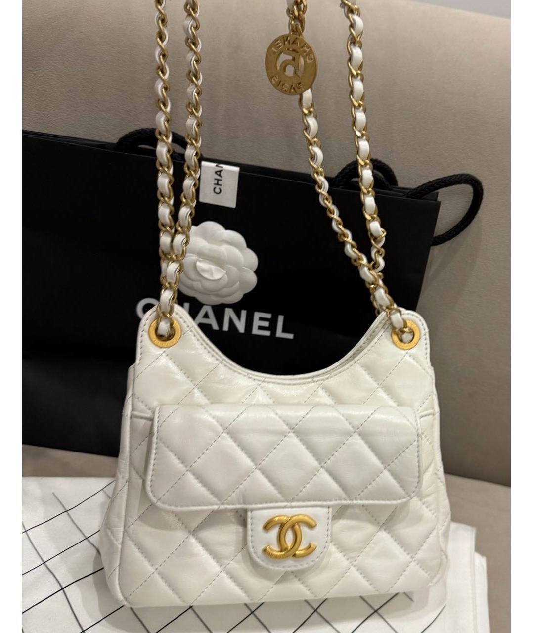 CHANEL Белая кожаная сумка через плечо, фото 3