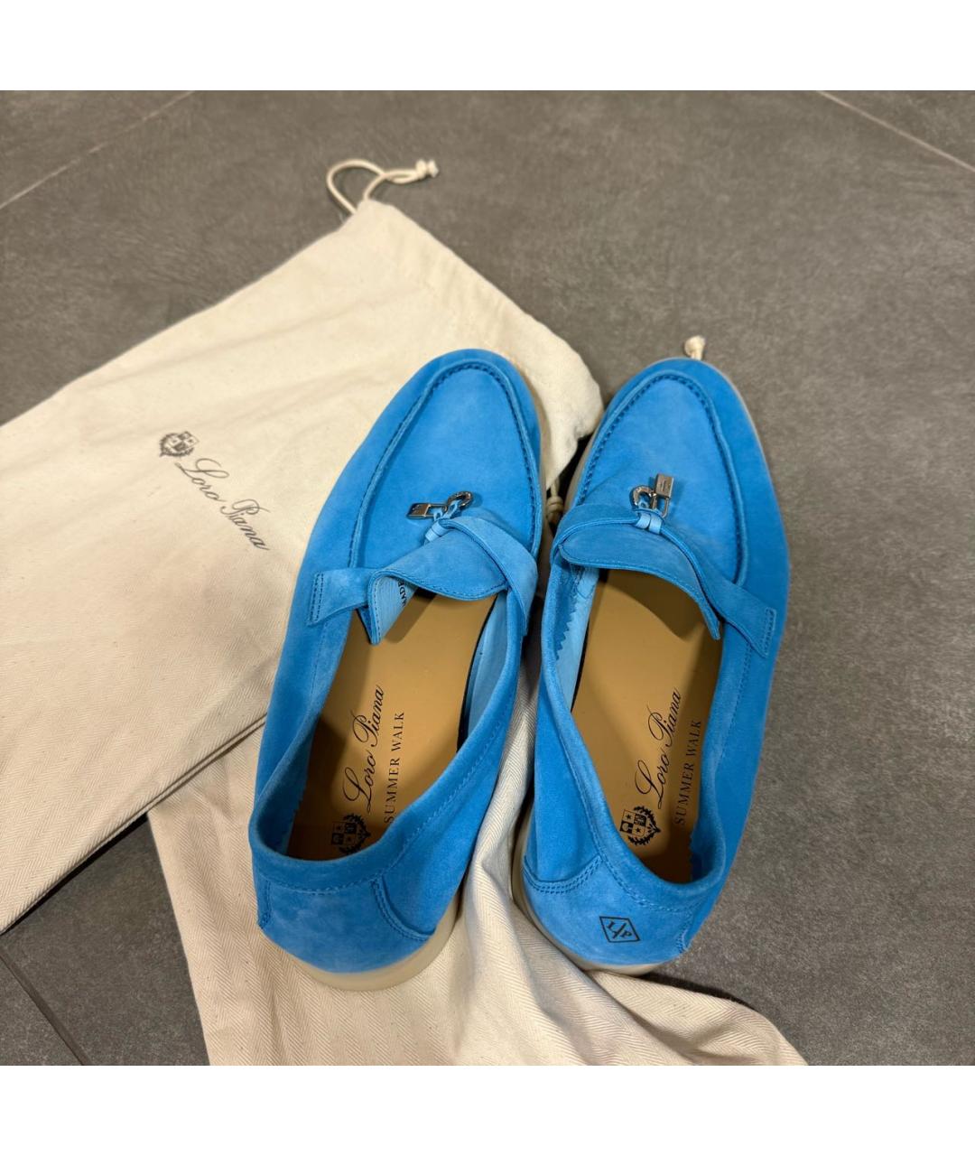 LORO PIANA Бирюзовые замшевые лоферы, фото 3