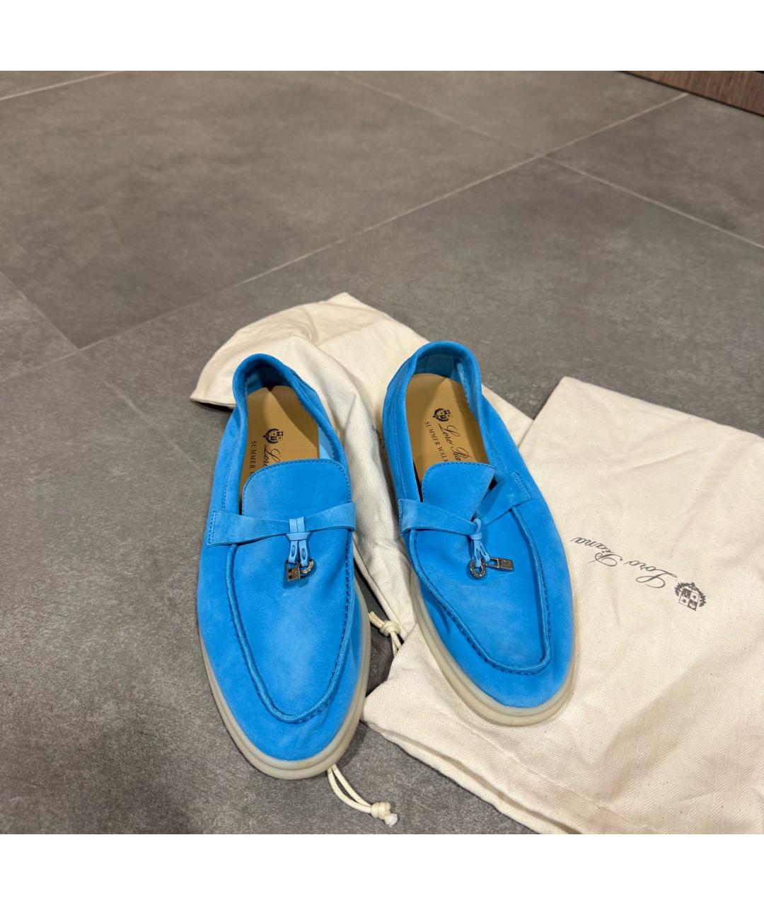 LORO PIANA Бирюзовые замшевые лоферы, фото 2