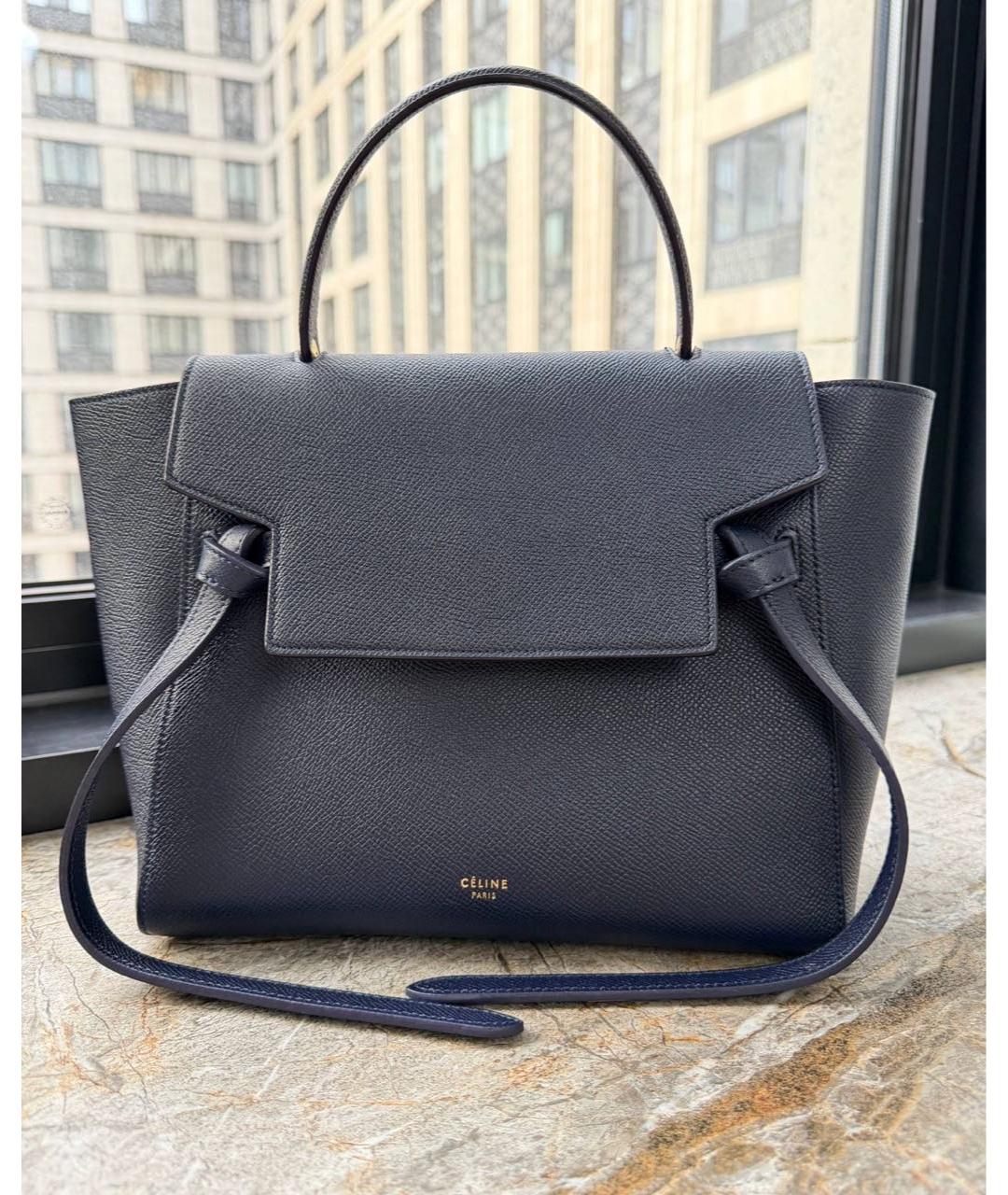 CELINE Темно-синяя кожаная сумка с короткими ручками, фото 8