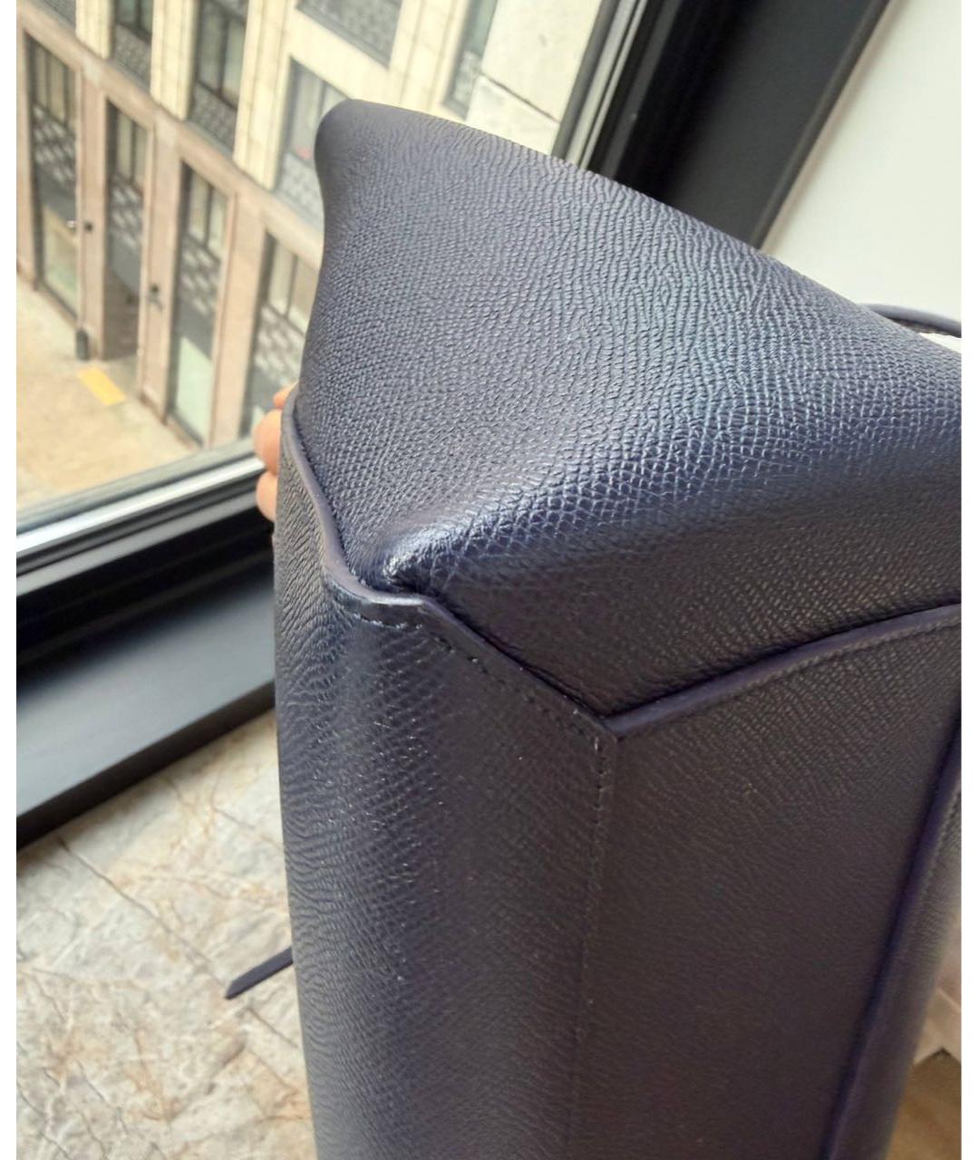 CELINE Темно-синяя кожаная сумка с короткими ручками, фото 5