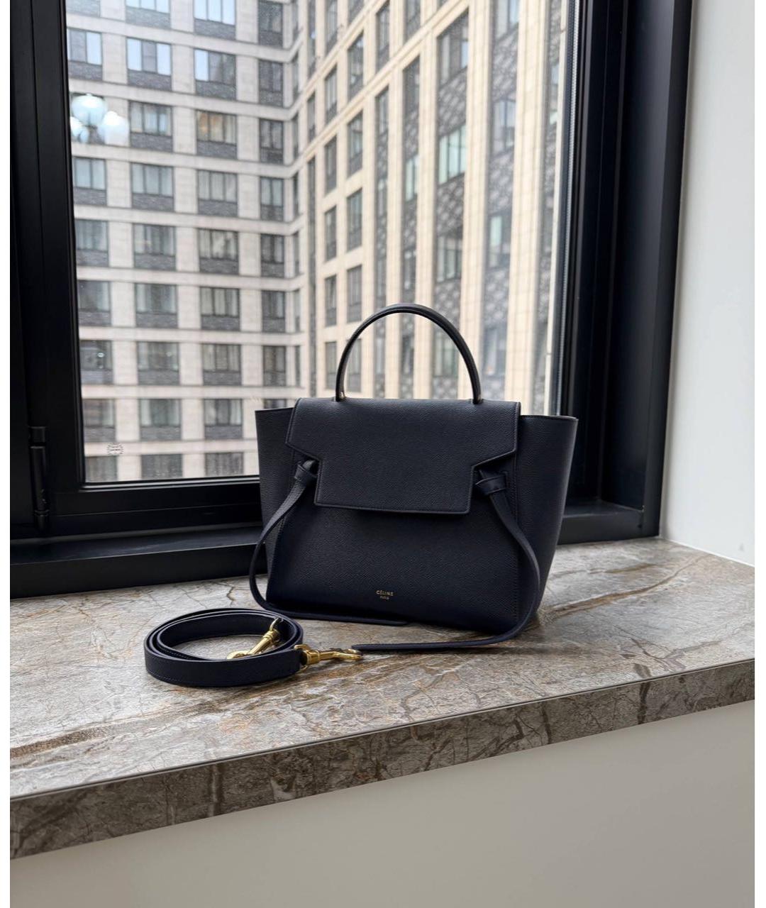 CELINE Темно-синяя кожаная сумка с короткими ручками, фото 2