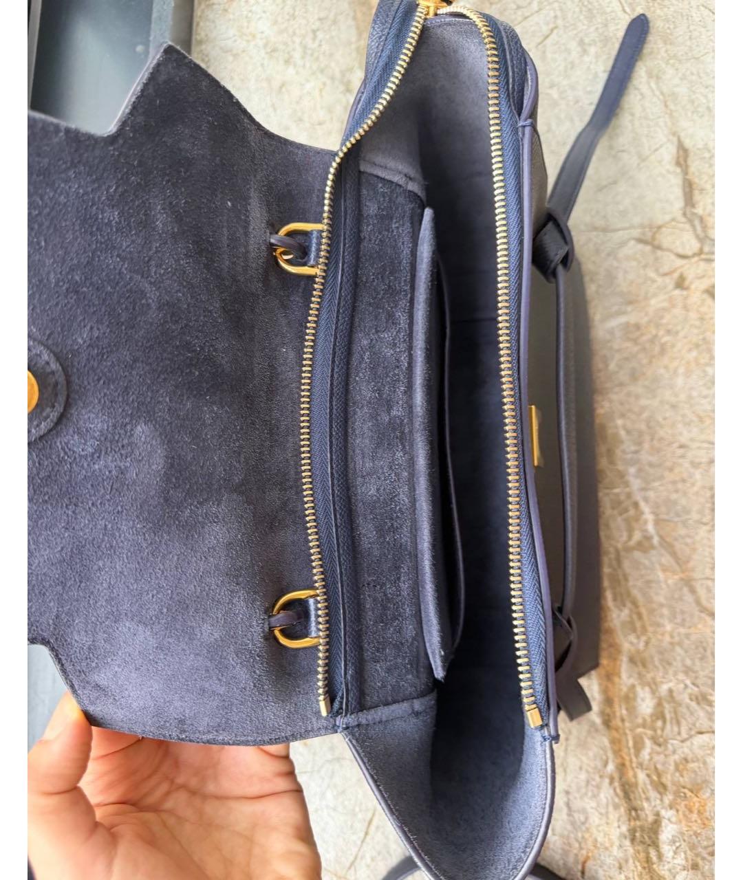 CELINE Темно-синяя кожаная сумка с короткими ручками, фото 4