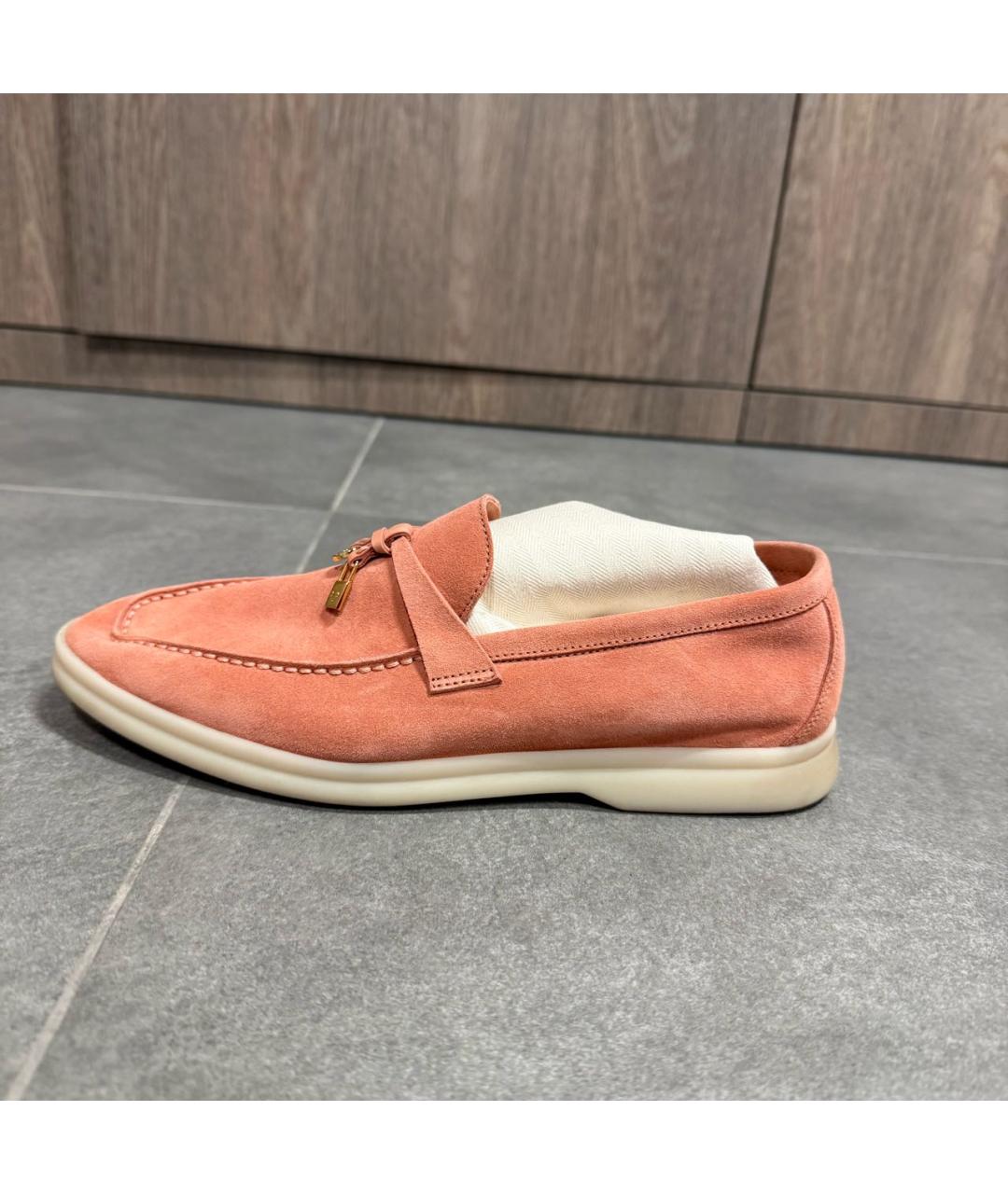 LORO PIANA Коралловые замшевые лоферы, фото 7