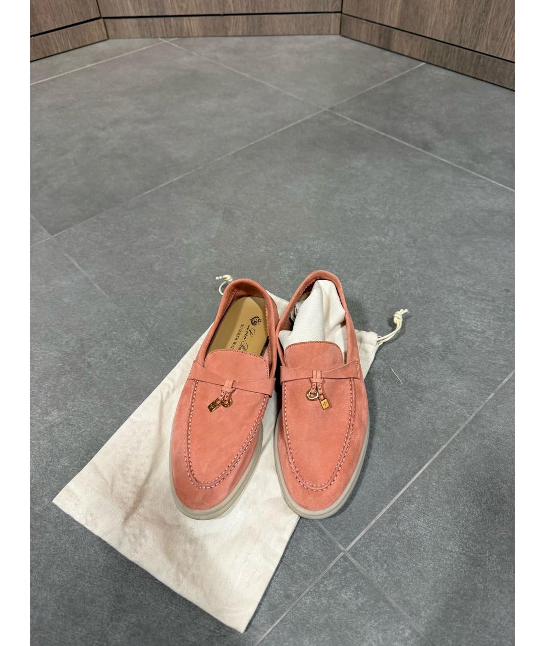 LORO PIANA Коралловые замшевые лоферы, фото 2