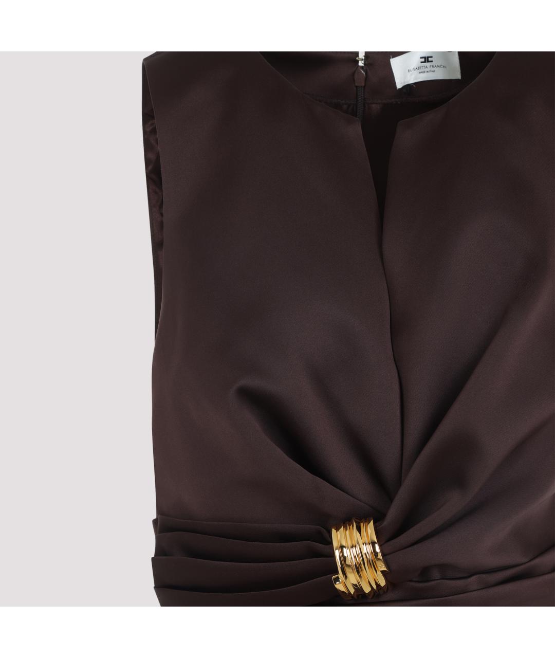 ELISABETTA FRANCHI Коричневое полиэстеровое платье, фото 3